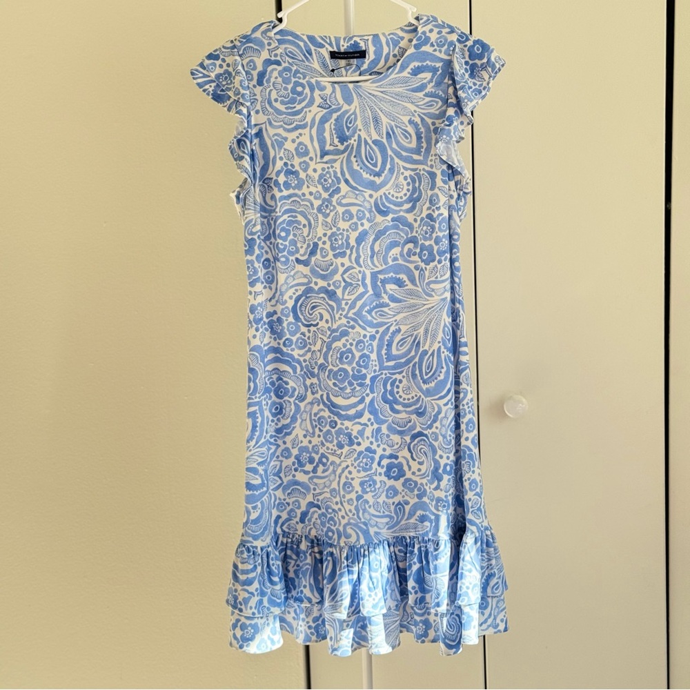 Tommy Hilfiger Blue and White Paisley Midi Dress